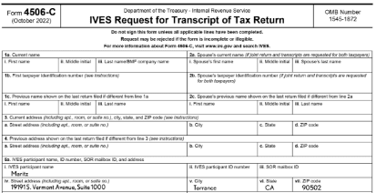 Sample IRS Form 4506-C